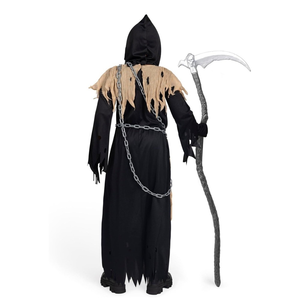 Kids Glowing Eyes Grim Reaper Costume with Light Up Glasses Gloves, Hood & Chain - Picture 3 of 6
